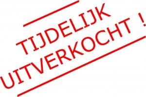 Rode tekst 'Tijdelijk Uitverkocht!' op witte achtergrond