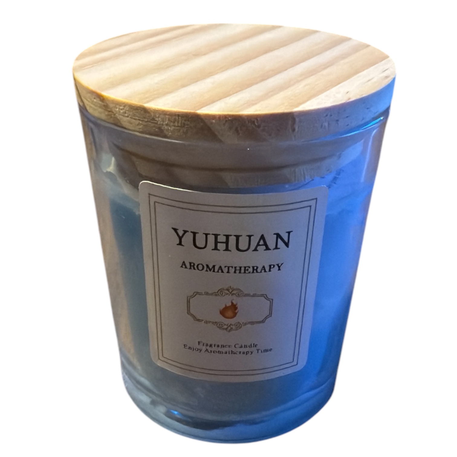 Blauwe Yuhuan aromatherapie geurkaars met houten deksel