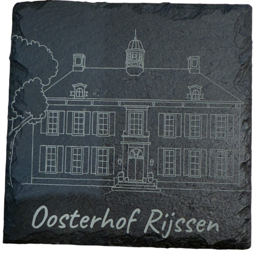 Gegraveerde tekening van Oosterhof Rijssen op leisteen