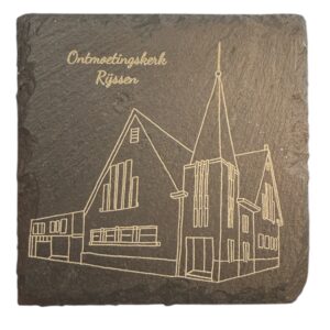 Gegraveerde illustratie van Ontmoetingskerk Rijssen op lei
