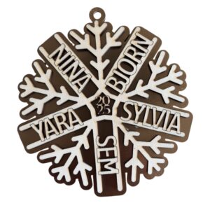Gepersonaliseerde sneeuwvlok kersthanger met namen
